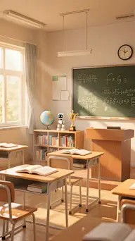 开学季卡通感伪3D教室背景