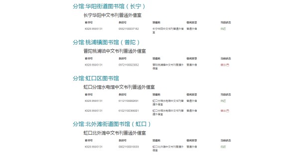 △上海图书馆的在库图书显示界面。