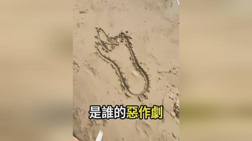 男孩在沙滩上发现了个奇怪的脚印