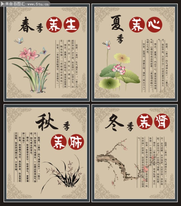 四季养生中国风挂图图片素材