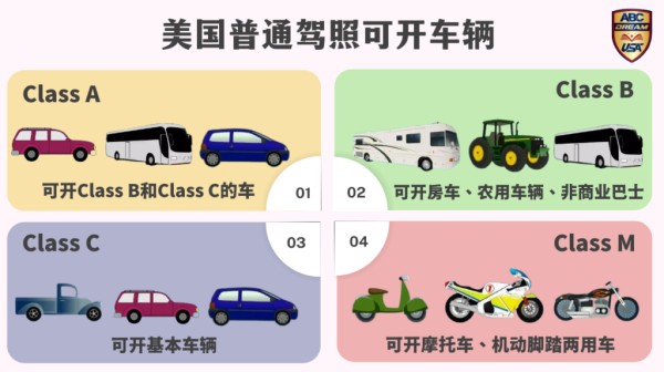 美国普通驾照可开车辆