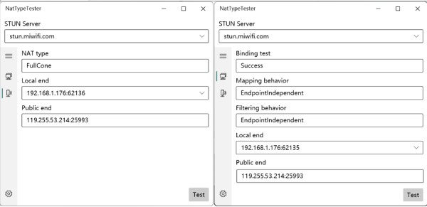 NAT类型测试工具界面