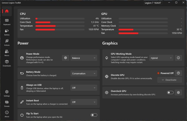 Lenovo Legion Toolkit主界面
