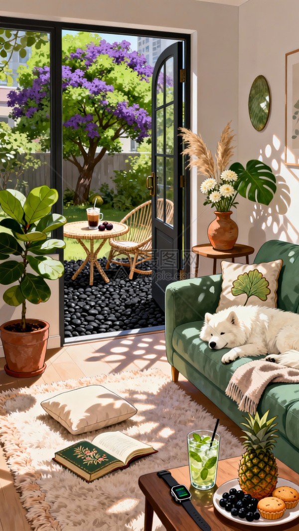 绿色沙发搭配浅色靠垫室内场景图片