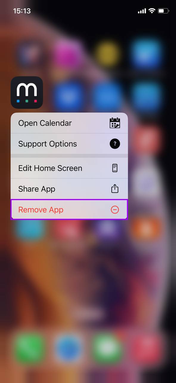 app menu on home screen