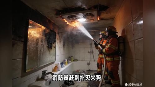 女子浴室洗澡时浴霸突发起火