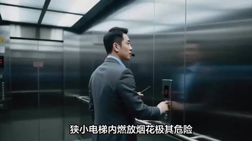 俄罗斯两男子电梯燃放烟花 监控记录惊险全程