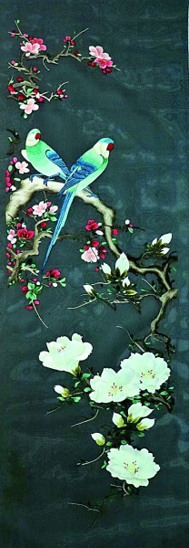 宁夏刺绣作品《鸟语花香庆丰年》。资料图片