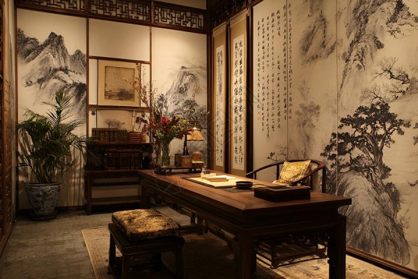 卡通书房挂画中式传统书房背景