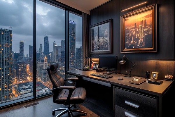 卡通书房挂画书房里的书桌背景