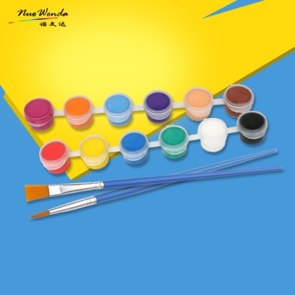 12色6连体2ml儿童diy石膏陶瓷涂鸦彩绘环保丙烯颜料2支美术笔套装