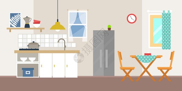 休闲区域厨房插画