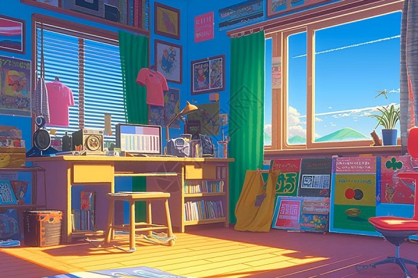 休闲区域色彩鲜艳室内场景插画插画