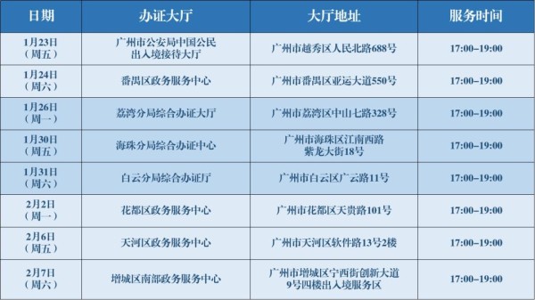 广州公安出入境部门推出夜间延时服务，场次安排→