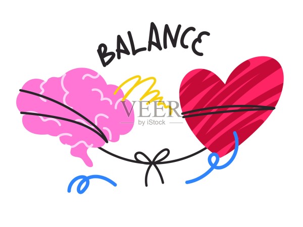心灵与大脑的平衡,理性与情感的和谐,生活中的爱与逻辑插画图片素材