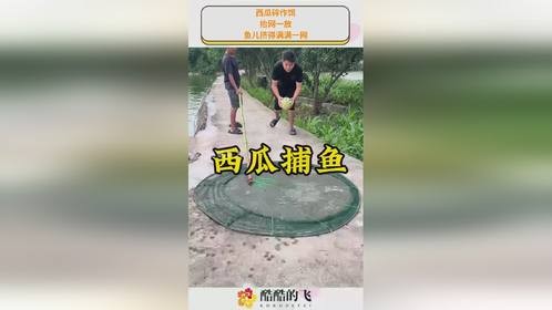 西瓜碎作饵，抬网一放，鱼儿挤得满满一网