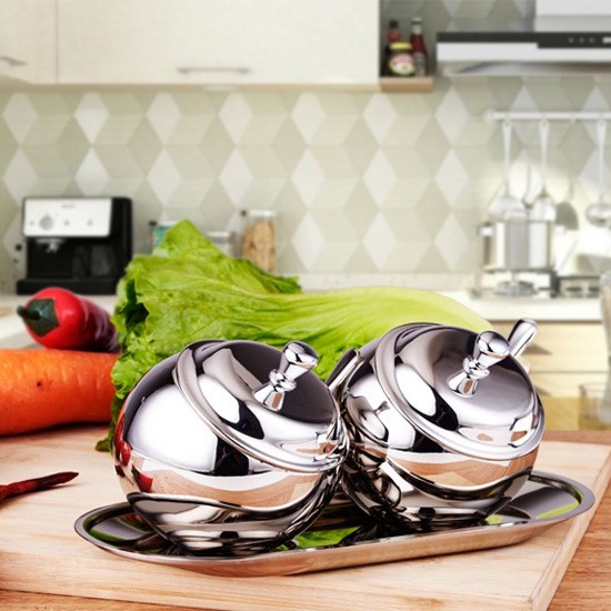 厂家直销304不锈钢斜身调味罐套装批发调料盒糖罐家庭厨房用品