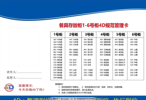 4D规范管理卡餐具存放柜