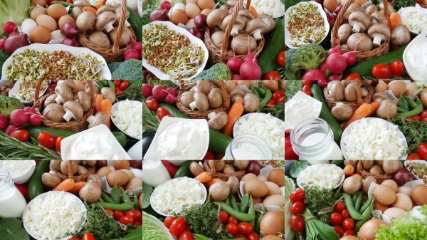 新鲜的蔬菜、奶制品和鸡蛋,制作健康餐点。