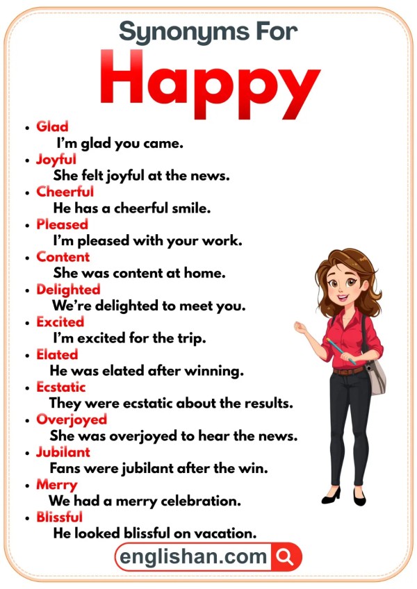 Synonyms of happy with simple meanings and example sentences