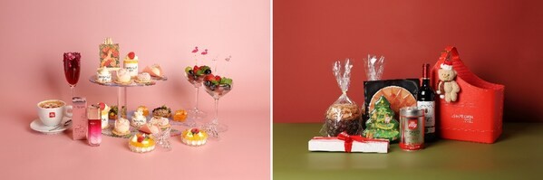 从左至右：南通艾美酒店“小玫瑰千金”下午茶，圣诞礼篮