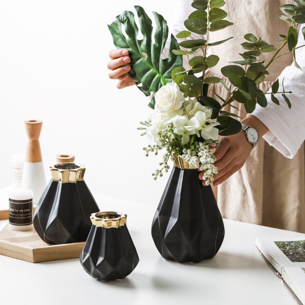 金色北欧轻奢ins陶瓷摆件客厅酒柜装饰水培插干花瓶