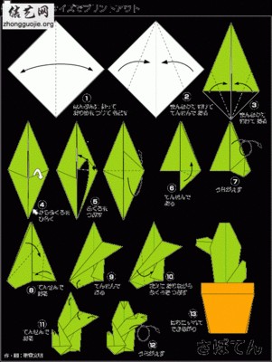 幼儿折纸手工仙人掌折纸仙人掌折纸图纸教程植物折纸图谱仙人掌折纸
