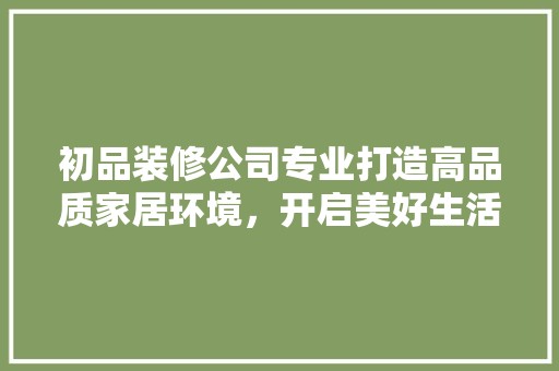 初品装修公司专业打造高品质家居环境,开启美好生活新篇章 室内设计