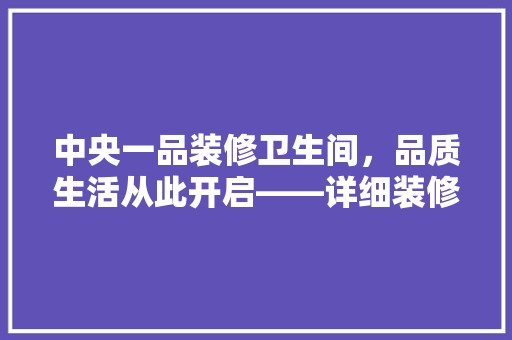 中央一品装修卫生间，品质生活从此开启——详细装修费用与品质保障 卧室
