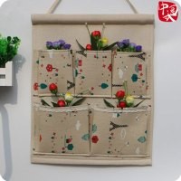 壁挂式韩版布艺蕾丝墙壁多层收纳袋杂物袋挂袋整理袋三兜五兜储物袋墙面门后时尚创意生活日用收纳用品收纳袋