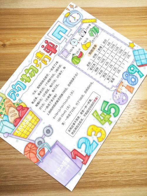 购物清单数学购物小报模板