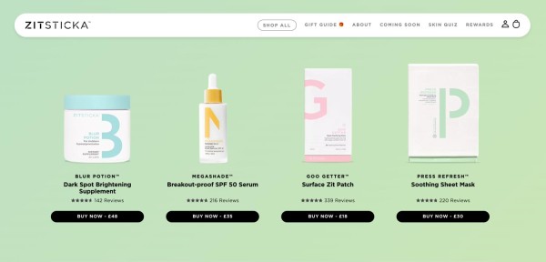 Zitsticka主页的多种护肤产品