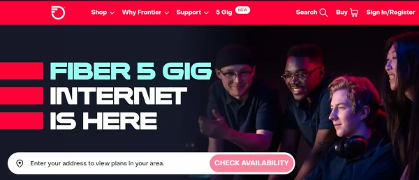 Frontier email homepage with login and signup options for new account creation