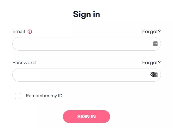 Frontier login page interface with username and password fields